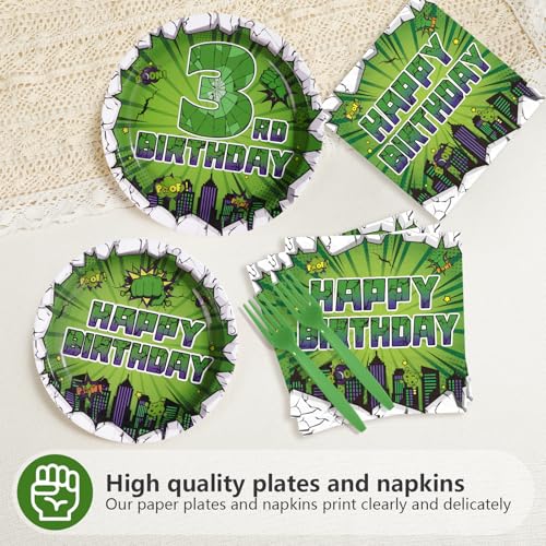 96 Pcs Green Hero 3rd Birthday Party Plates and Napkins - Grencian