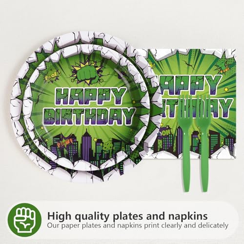 96 Pcs Green Hero 3rd Birthday Party Plates and Napkins - Grencian