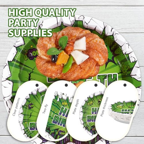 96 Pcs Green Hero 3rd Birthday Party Plates and Napkins - Grencian