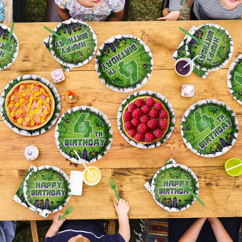 96 Pcs Green Hero 4th Birthday Party Plates and Napkins - Grencian