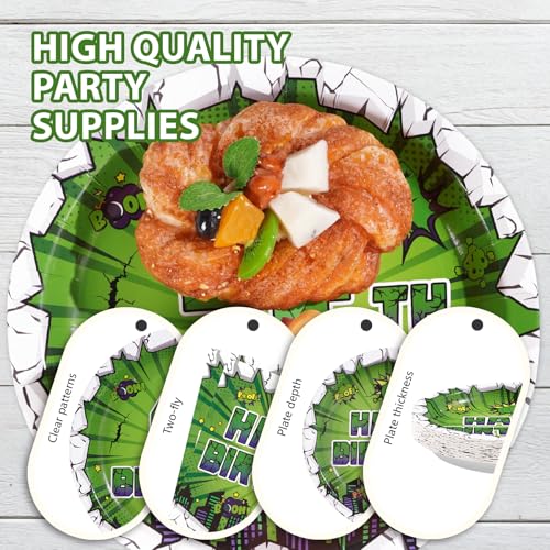 96 Pcs Green Hero 4th Birthday Party Plates and Napkins - Grencian