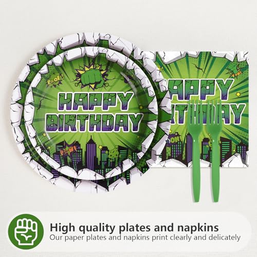 96 Pcs Green Hero 4th Birthday Party Plates and Napkins - Grencian