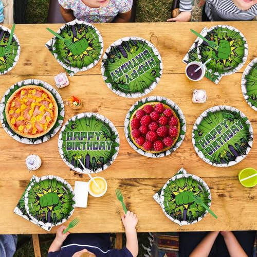 96 Pcs Green Hero Birthday Party Plates and Napkins - Grencian
