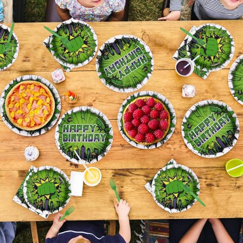 96 Pcs Green Hero Birthday Party Plates and Napkins - Grencian