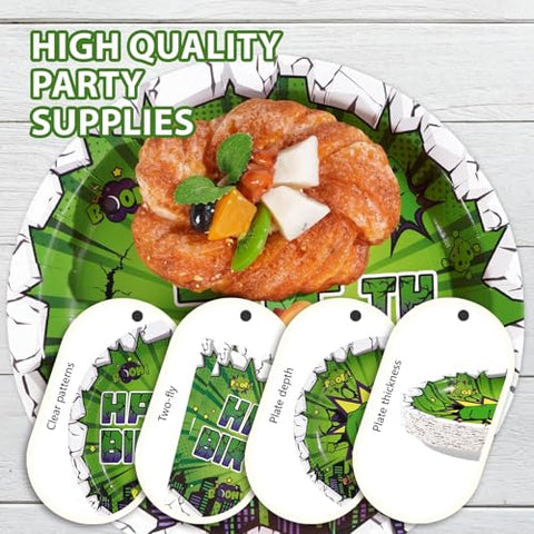 96 Pcs Green Hero Birthday Party Plates and Napkins - Grencian