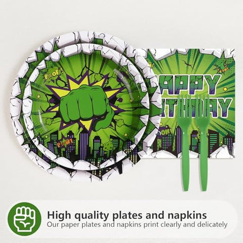 96 Pcs Green Hero Birthday Party Plates and Napkins - Grencian