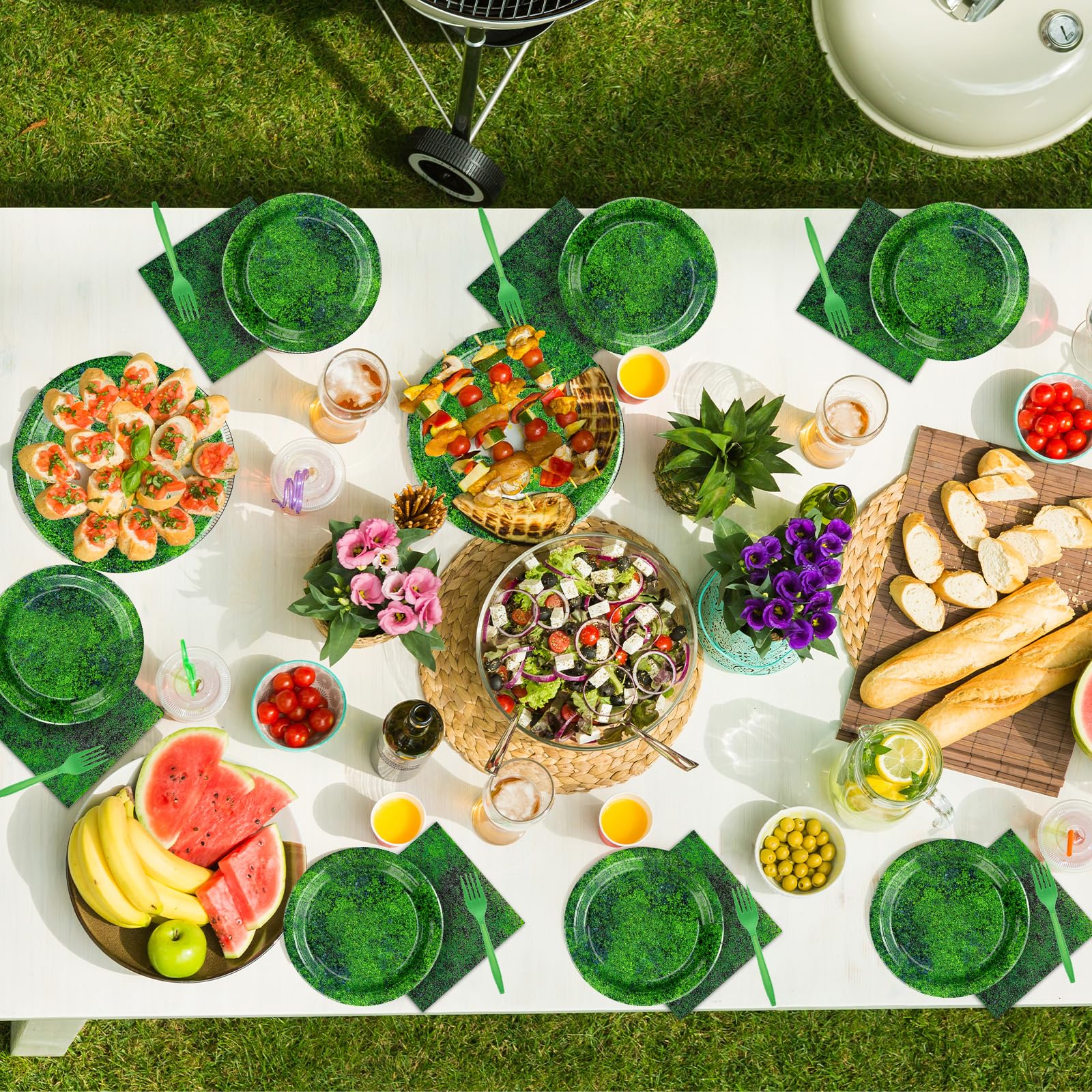96 Pcs Green Moss Party Plates and Napkins - Grencian