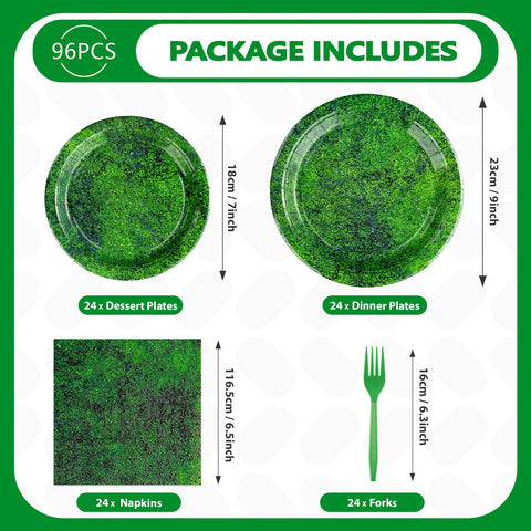 96 Pcs Green Moss Party Plates and Napkins - Grencian