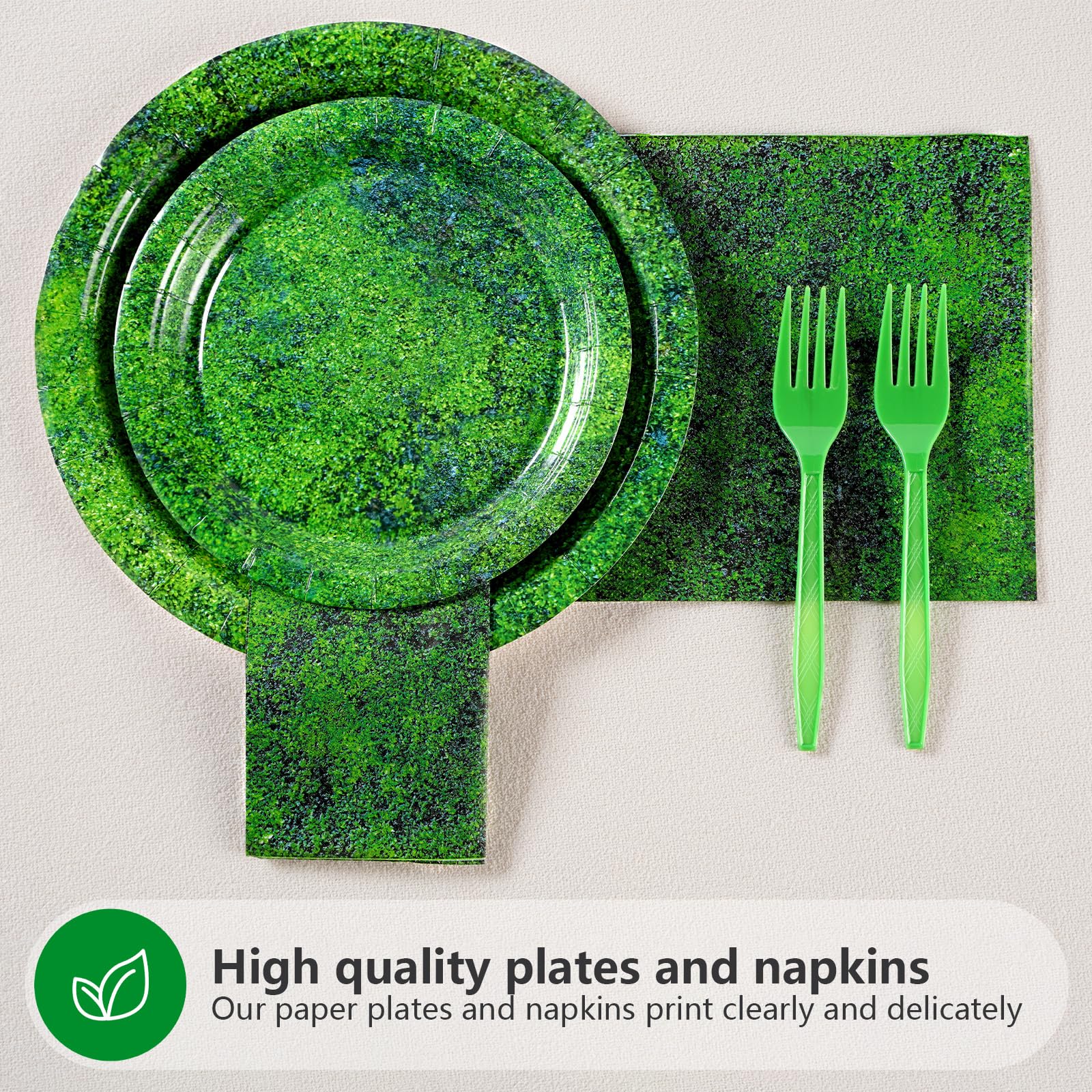 96 Pcs Green Moss Party Plates and Napkins - Grencian