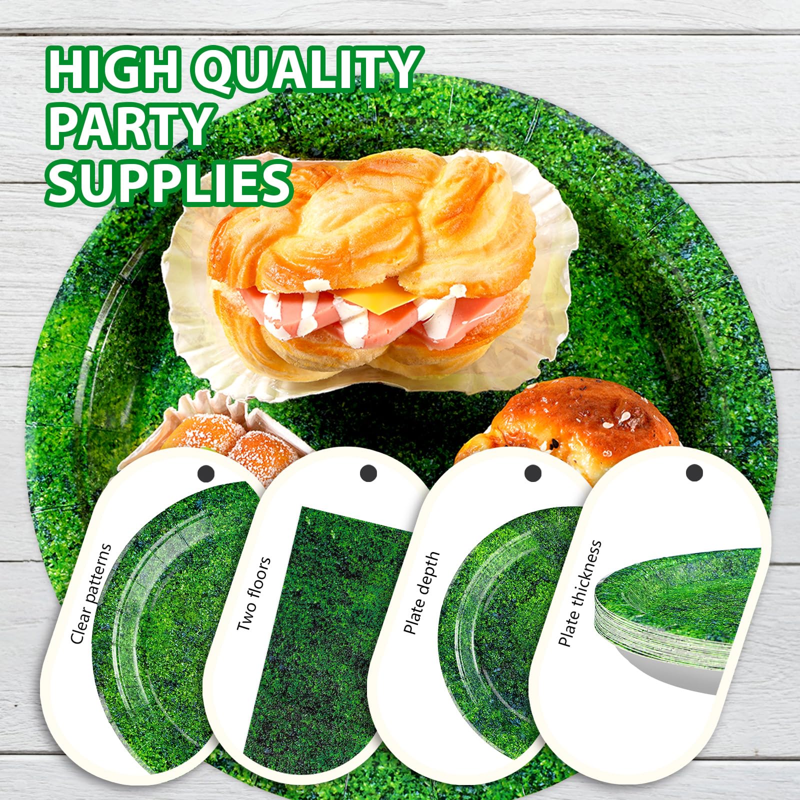 96 Pcs Green Moss Party Plates and Napkins - Grencian