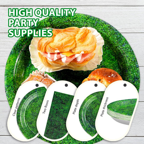 96 Pcs Green Moss Party Plates and Napkins - Grencian