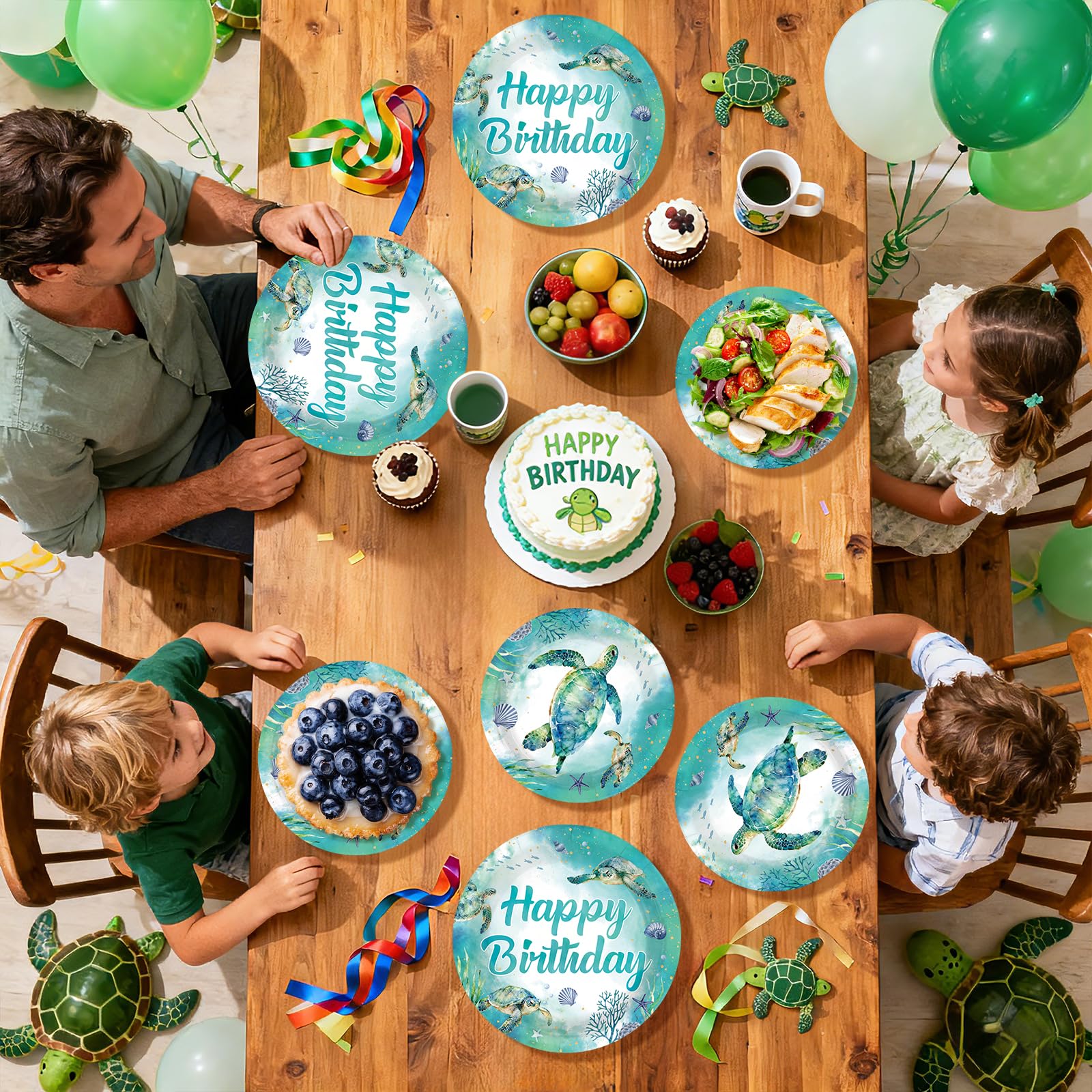 96 Pcs Green Sea Turtle Birthday Party Plates and Napkins - Grencian