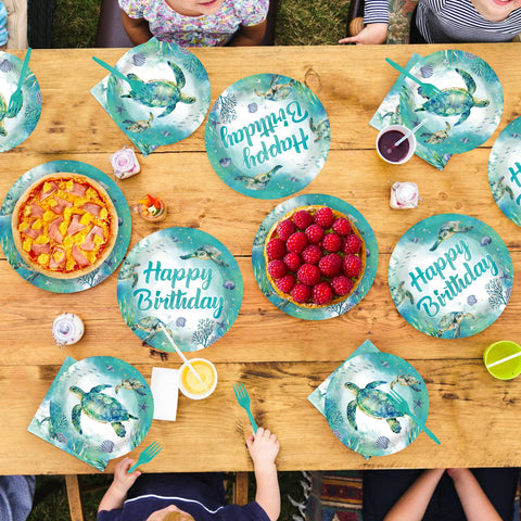 96 Pcs Green Sea Turtle Birthday Party Plates and Napkins - Grencian