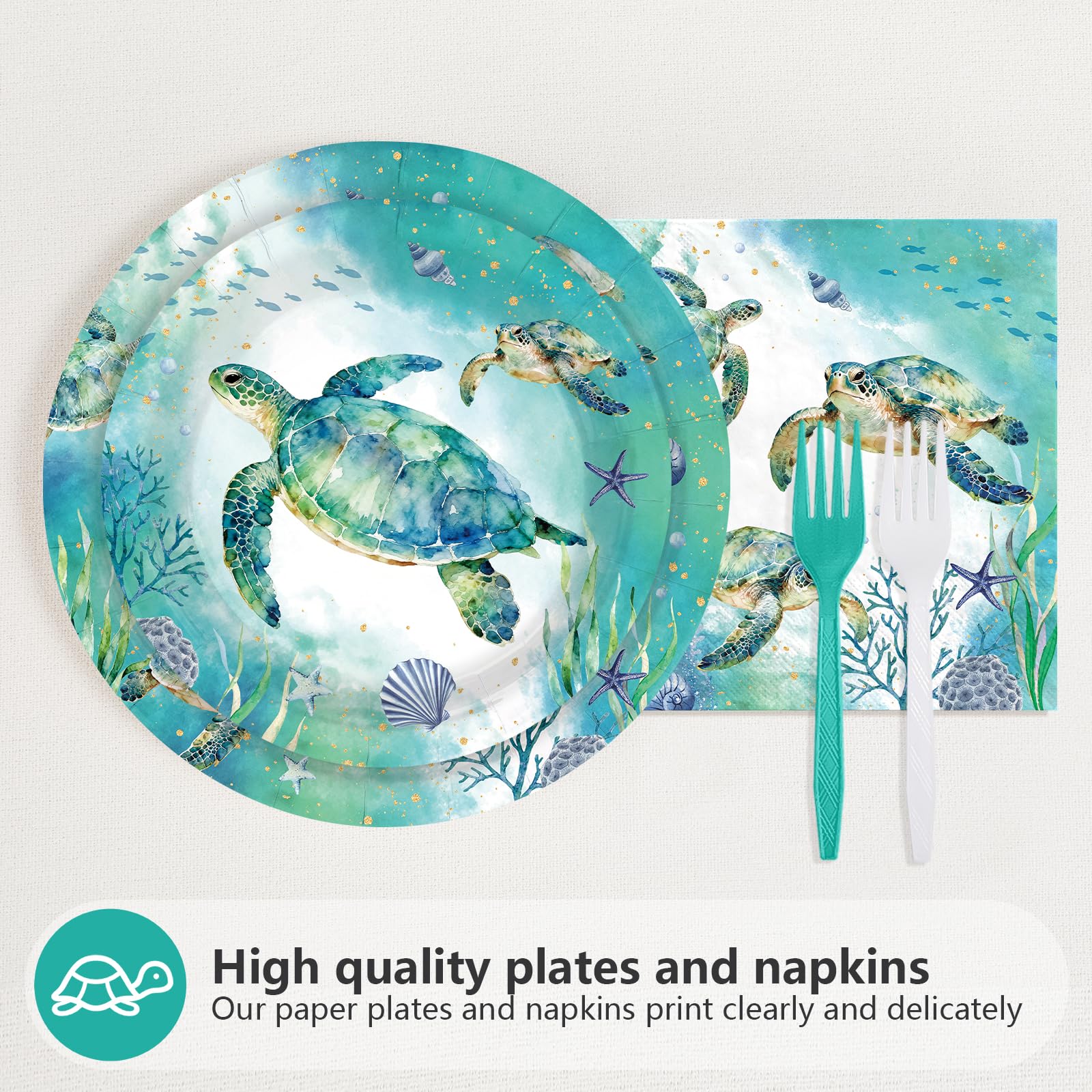96 Pcs Green Sea Turtle Birthday Party Plates and Napkins - Grencian