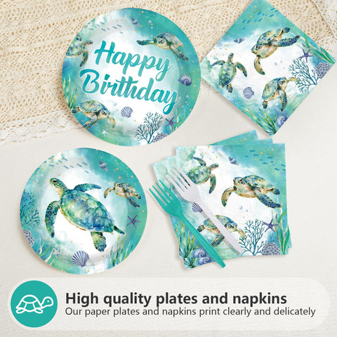 96 Pcs Green Sea Turtle Birthday Party Plates and Napkins - Grencian