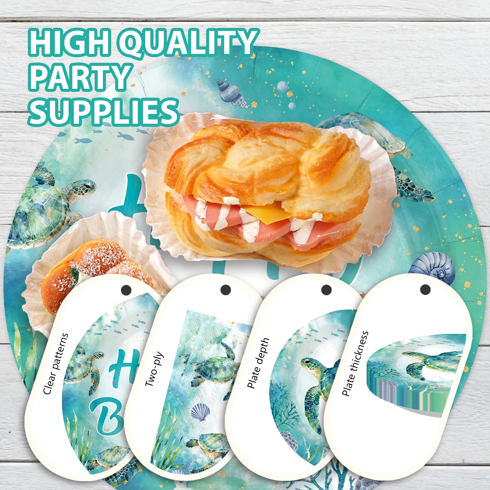96 Pcs Green Sea Turtle Birthday Party Plates and Napkins - Grencian