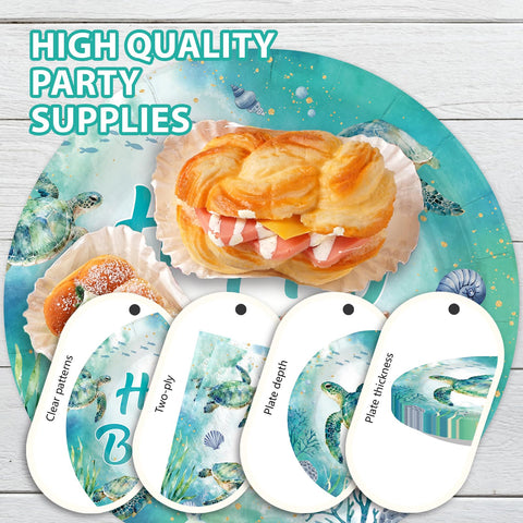 96 Pcs Green Sea Turtle Birthday Party Plates and Napkins - Grencian