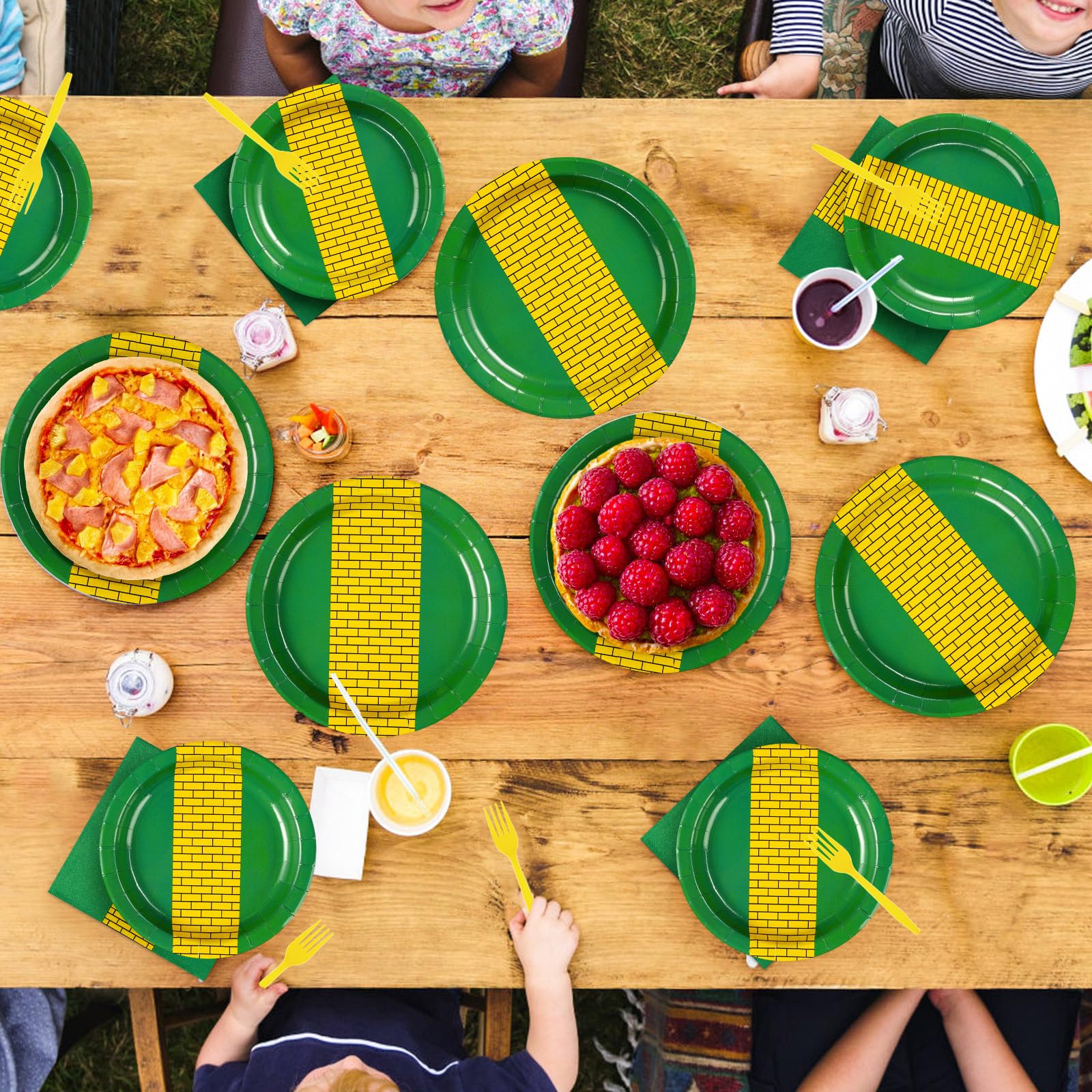 96 Pcs Green Yellow Brick Party Plates and Napkins - Grencian