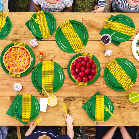 96 Pcs Green Yellow Brick Party Plates and Napkins - Grencian