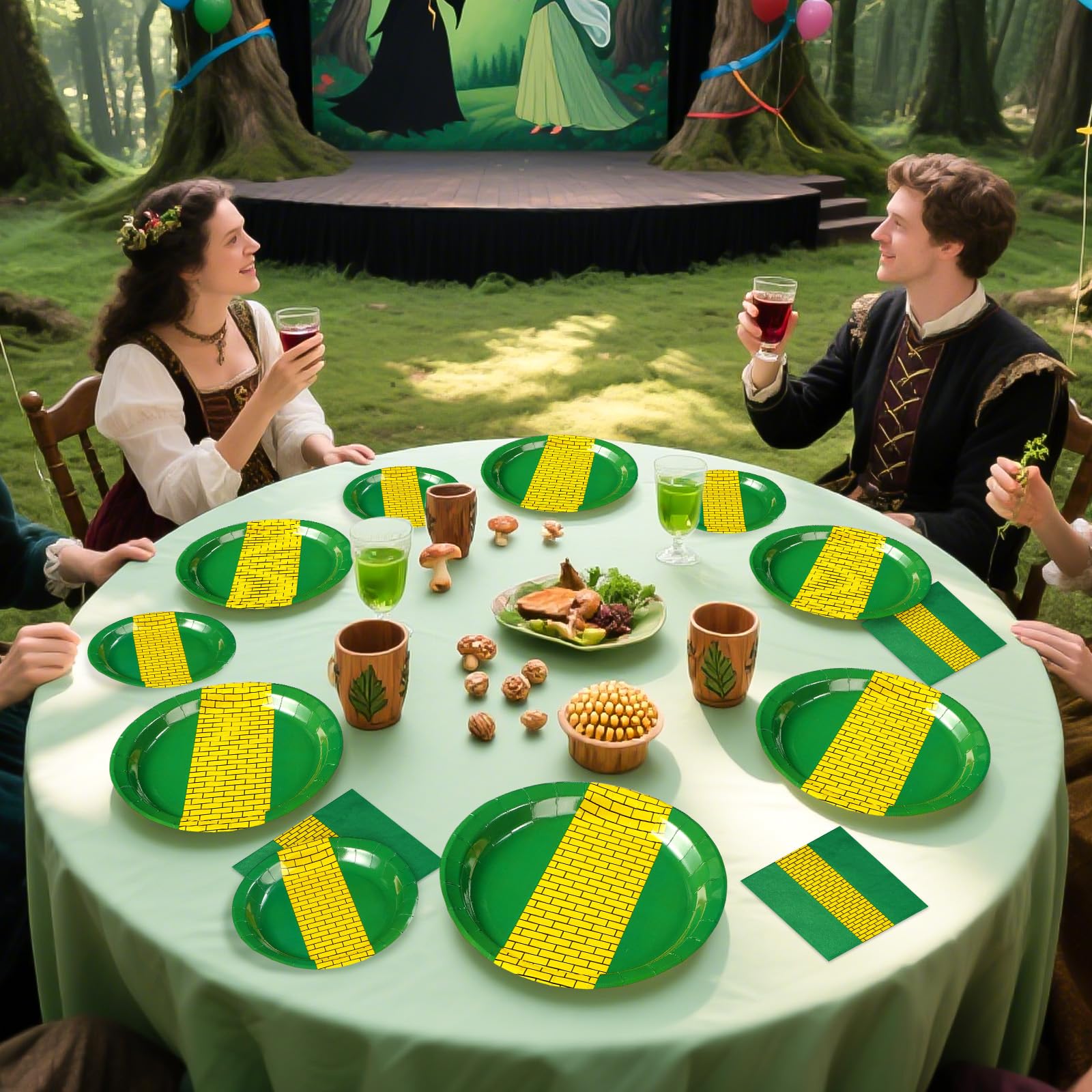 96 Pcs Green Yellow Brick Party Plates and Napkins - Grencian