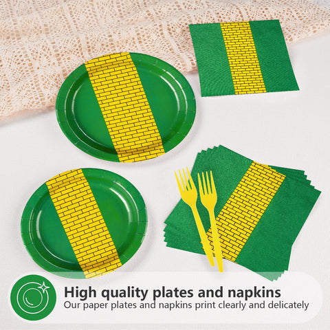 96 Pcs Green Yellow Brick Party Plates and Napkins - Grencian