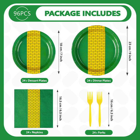 96 Pcs Green Yellow Brick Party Plates and Napkins - Grencian