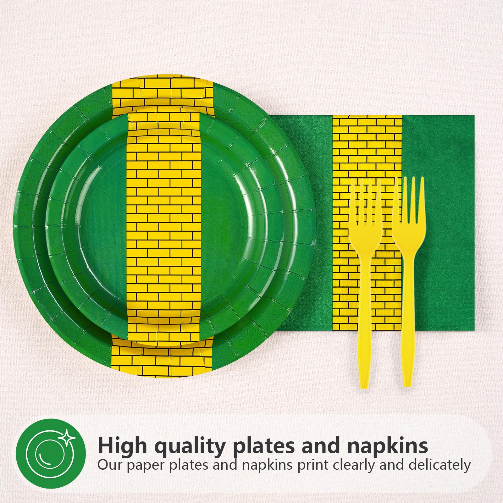 96 Pcs Green Yellow Brick Party Plates and Napkins - Grencian
