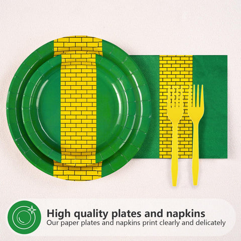 96 Pcs Green Yellow Brick Party Plates and Napkins - Grencian