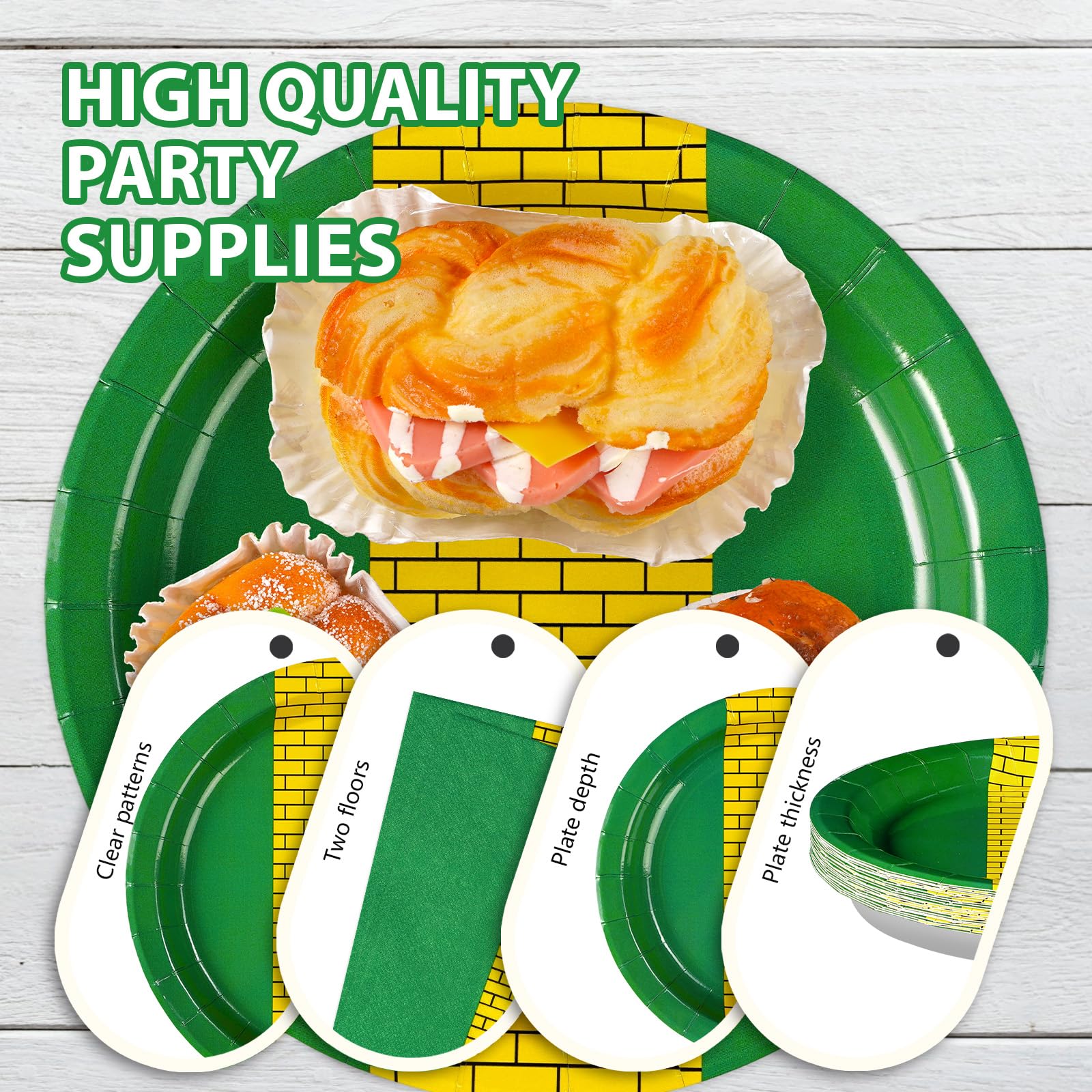 96 Pcs Green Yellow Brick Party Plates and Napkins - Grencian