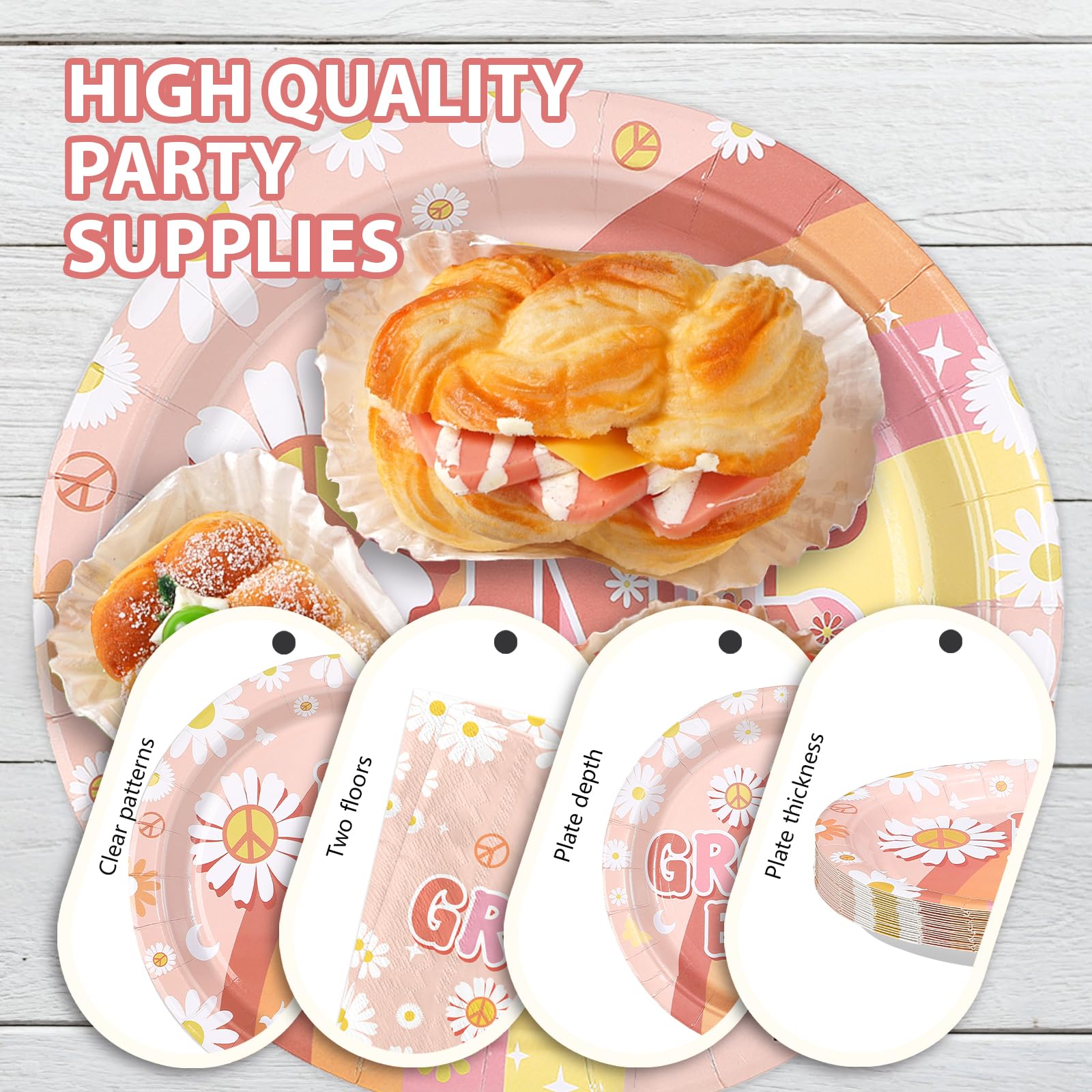 96 Pcs Groovy 1st Birthday Party Plates and Napkins - Grencian