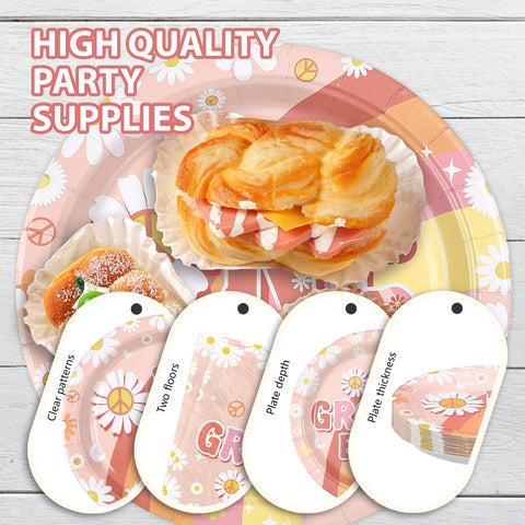96 Pcs Groovy 1st Birthday Party Plates and Napkins - Grencian