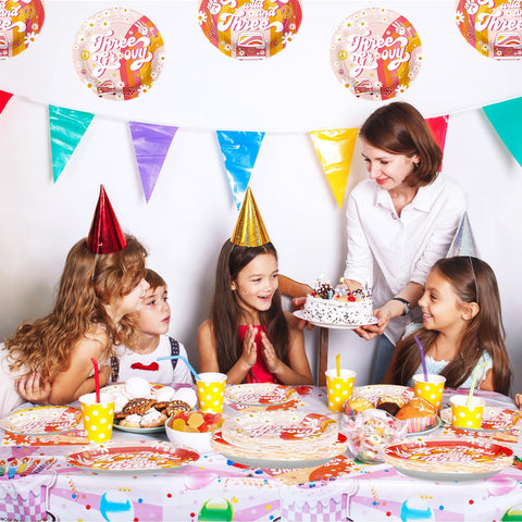 96 Pcs Groovy Birthday Party Plates and Napkins - Grencian