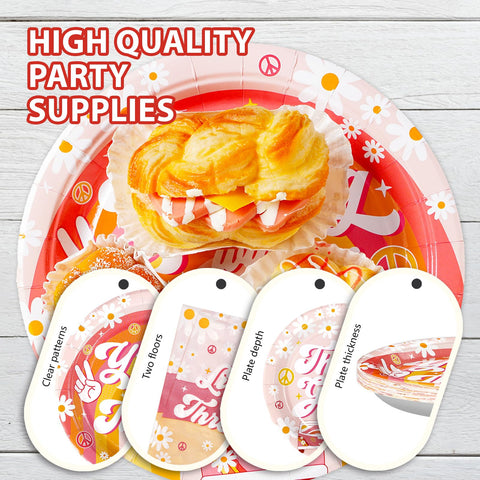 96 Pcs Groovy Birthday Party Plates and Napkins - Grencian