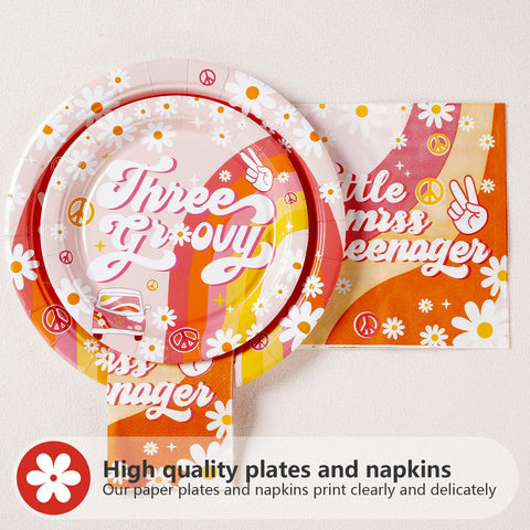 96 Pcs Groovy Birthday Party Plates and Napkins - Grencian