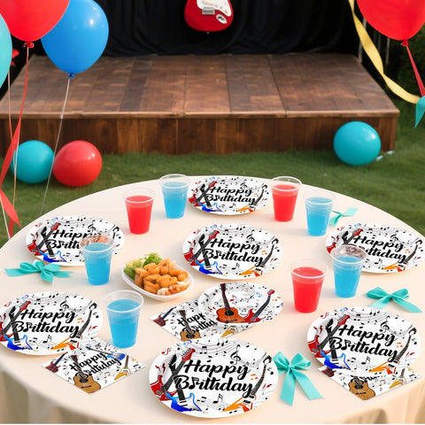 96 Pcs Guitar Birthday Party Plates and Napkins - Grencian