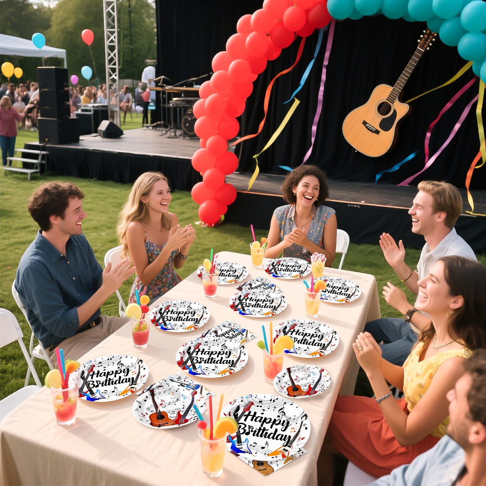 96 Pcs Guitar Birthday Party Plates and Napkins - Grencian