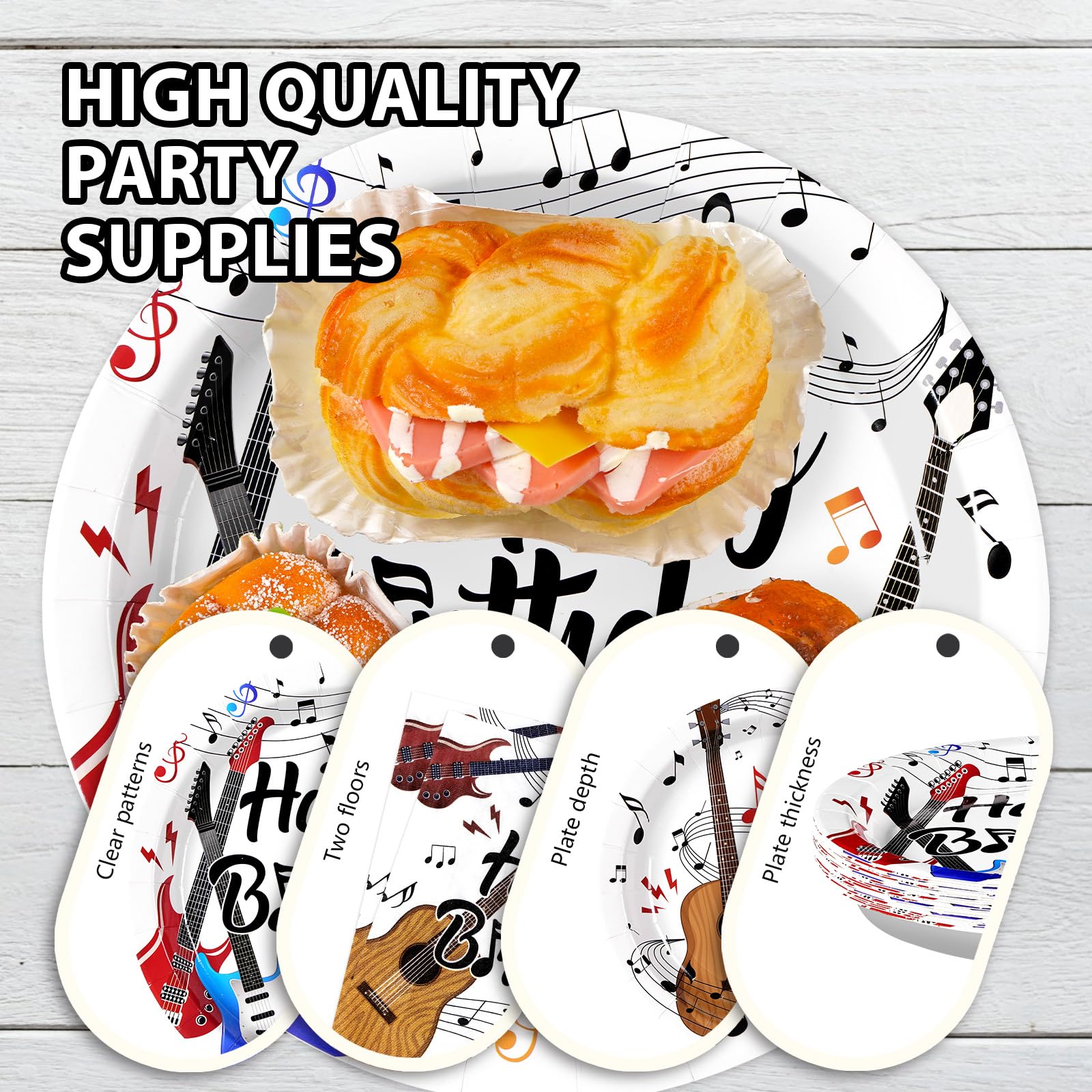 96 Pcs Guitar Birthday Party Plates and Napkins - Grencian