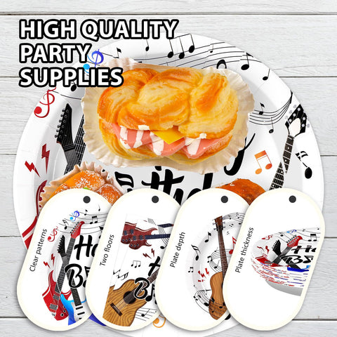 96 Pcs Guitar Birthday Party Plates and Napkins - Grencian
