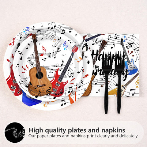 96 Pcs Guitar Birthday Party Plates and Napkins - Grencian