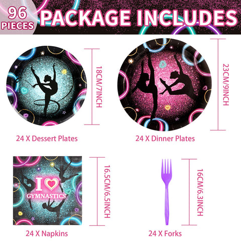 96 Pcs Gymnastics Party Plates and Napkins - Grencian