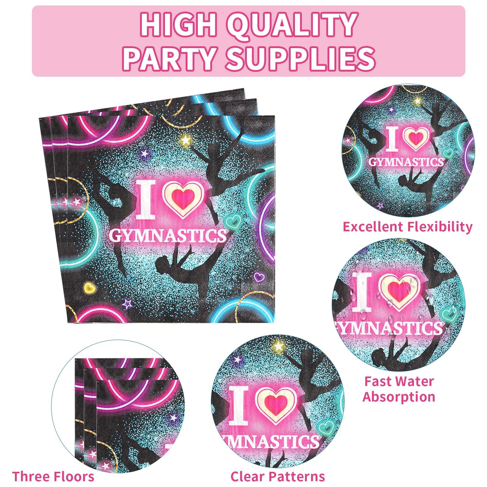 96 Pcs Gymnastics Party Plates and Napkins - Grencian
