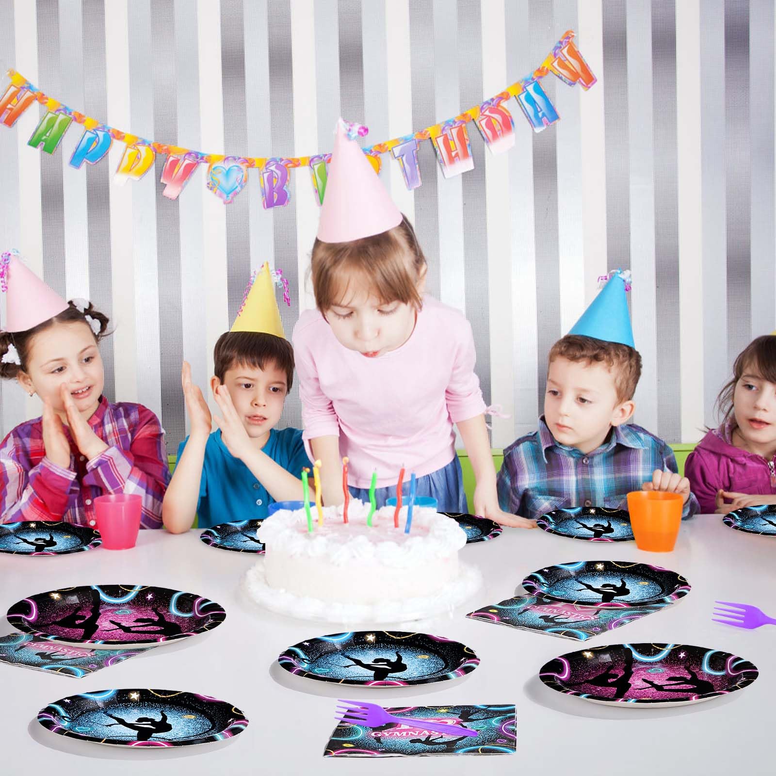 96 Pcs Gymnastics Party Plates and Napkins - Grencian