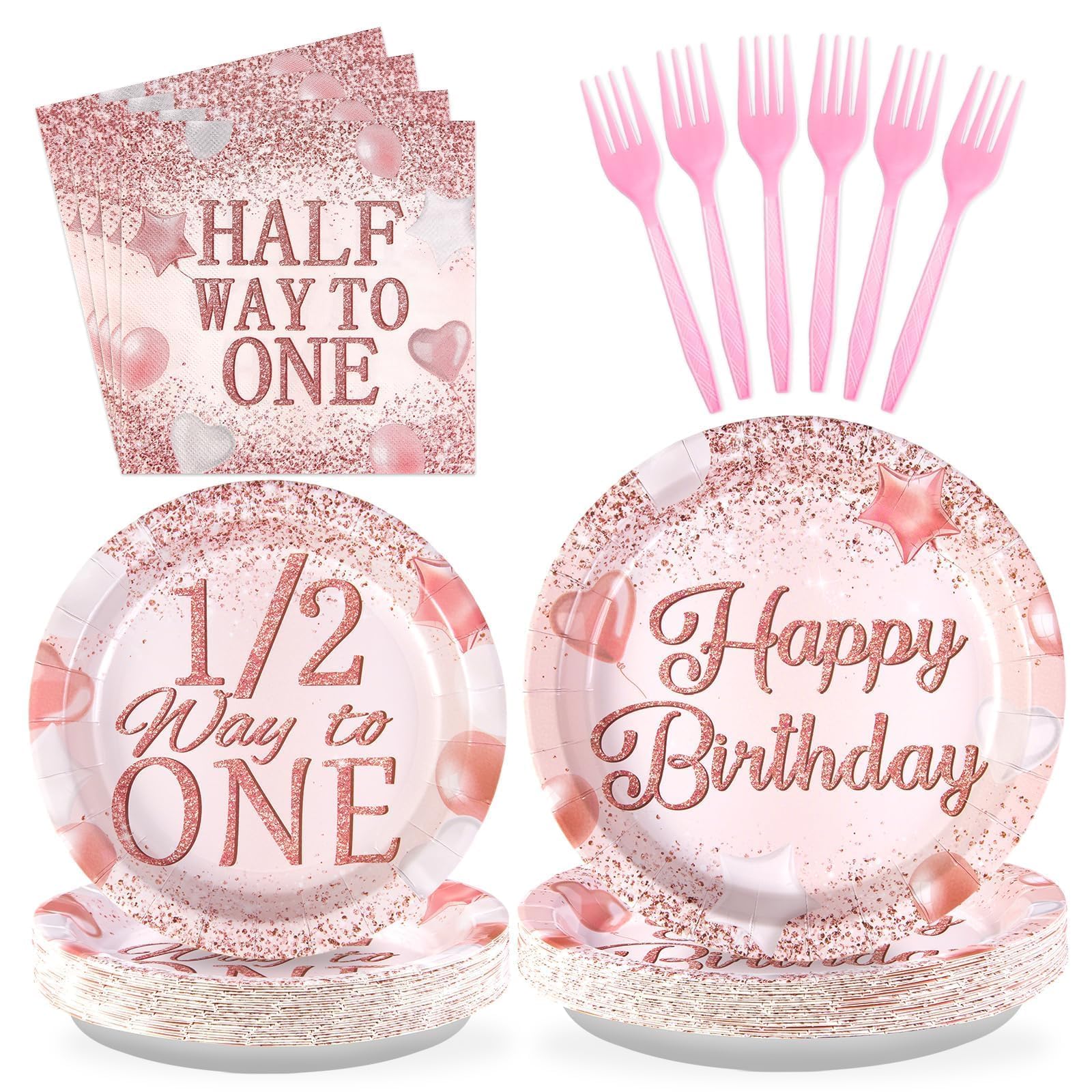 96 Pcs Half Birthday Party Plates and Napkins - Grencian