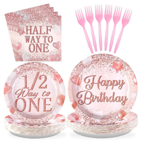 96 Pcs Half Birthday Party Plates and Napkins - Grencian