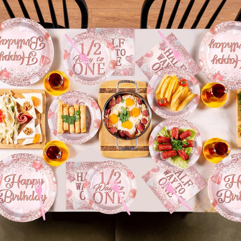 96 Pcs Half Birthday Party Plates and Napkins - Grencian