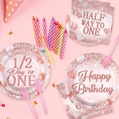 96 Pcs Half Birthday Party Plates and Napkins - Grencian