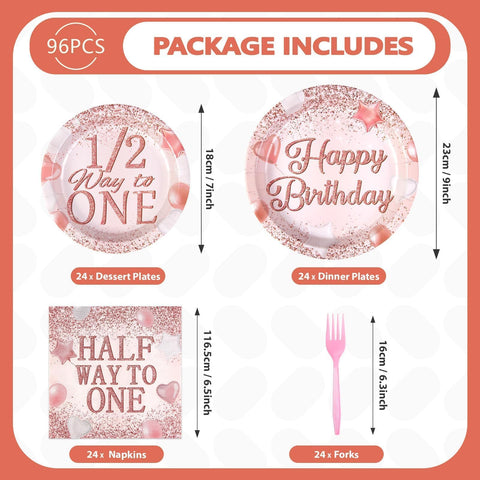 96 Pcs Half Birthday Party Plates and Napkins - Grencian