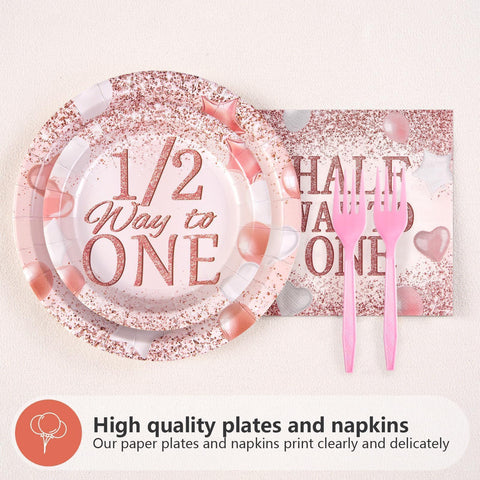 96 Pcs Half Birthday Party Plates and Napkins - Grencian