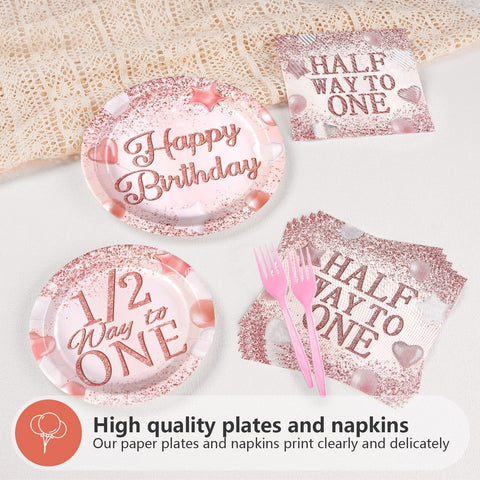 96 Pcs Half Birthday Party Plates and Napkins - Grencian