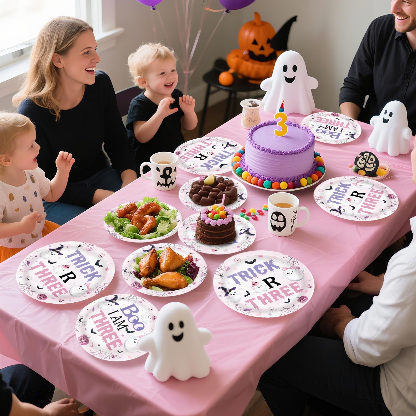 96 Pcs Halloween 3rd Birthday Party Plates and Napkins - Grencian